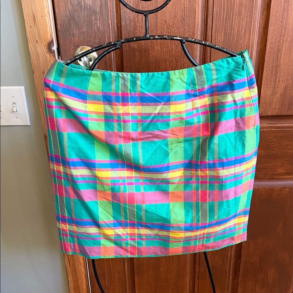 Lauren Ralph Lauren Petite Silk Plaid Mini Skirt Green Pink Multi Color 10P